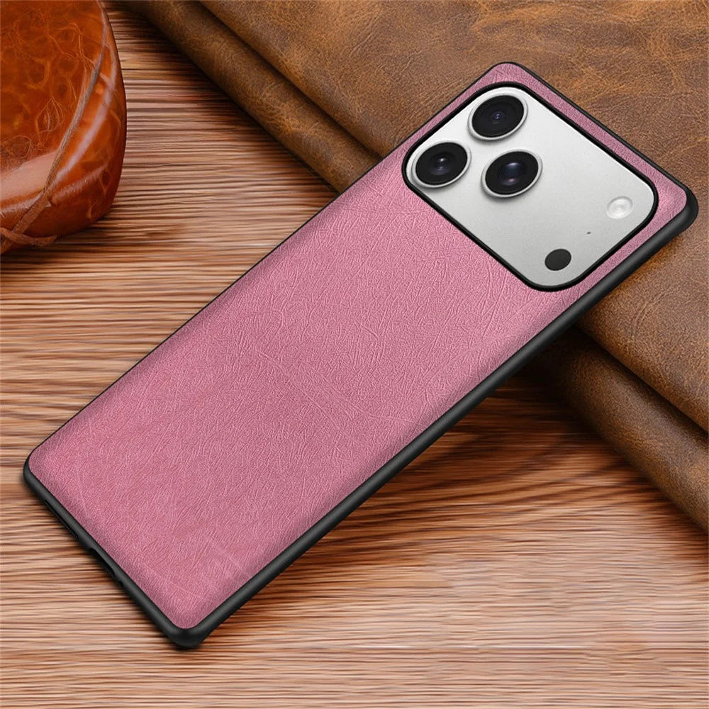 For iPhone 17 Pro Max Case Silk-Textured PU Leather Coated PC TPU Protective Phone Back Cover - Pink - 2