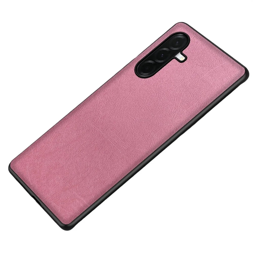 For Samsung Galaxy S25 FE Case Silk-Textured PU Leather Coated PC TPU Protective Phone Back Cover - Pink - 1