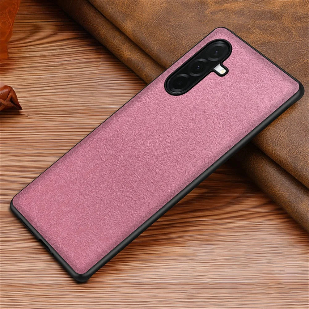 For Samsung Galaxy S25 FE Case Silk-Textured PU Leather Coated PC TPU Protective Phone Back Cover - Pink - 2