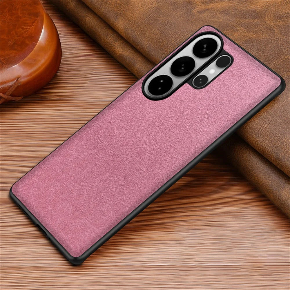 For Samsung Galaxy S25 Ultra Case Silk-Textured PU Leather Coated PC TPU Protective Phone Back Cover - Pink - 2