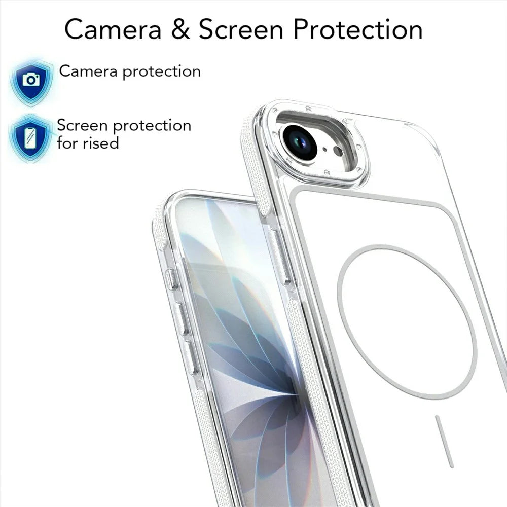 For iPhone 17e / 16e Magnetic Case Dual Color Shockproof TPU PC Phone Cover Compatible with MagSafe - White - 4