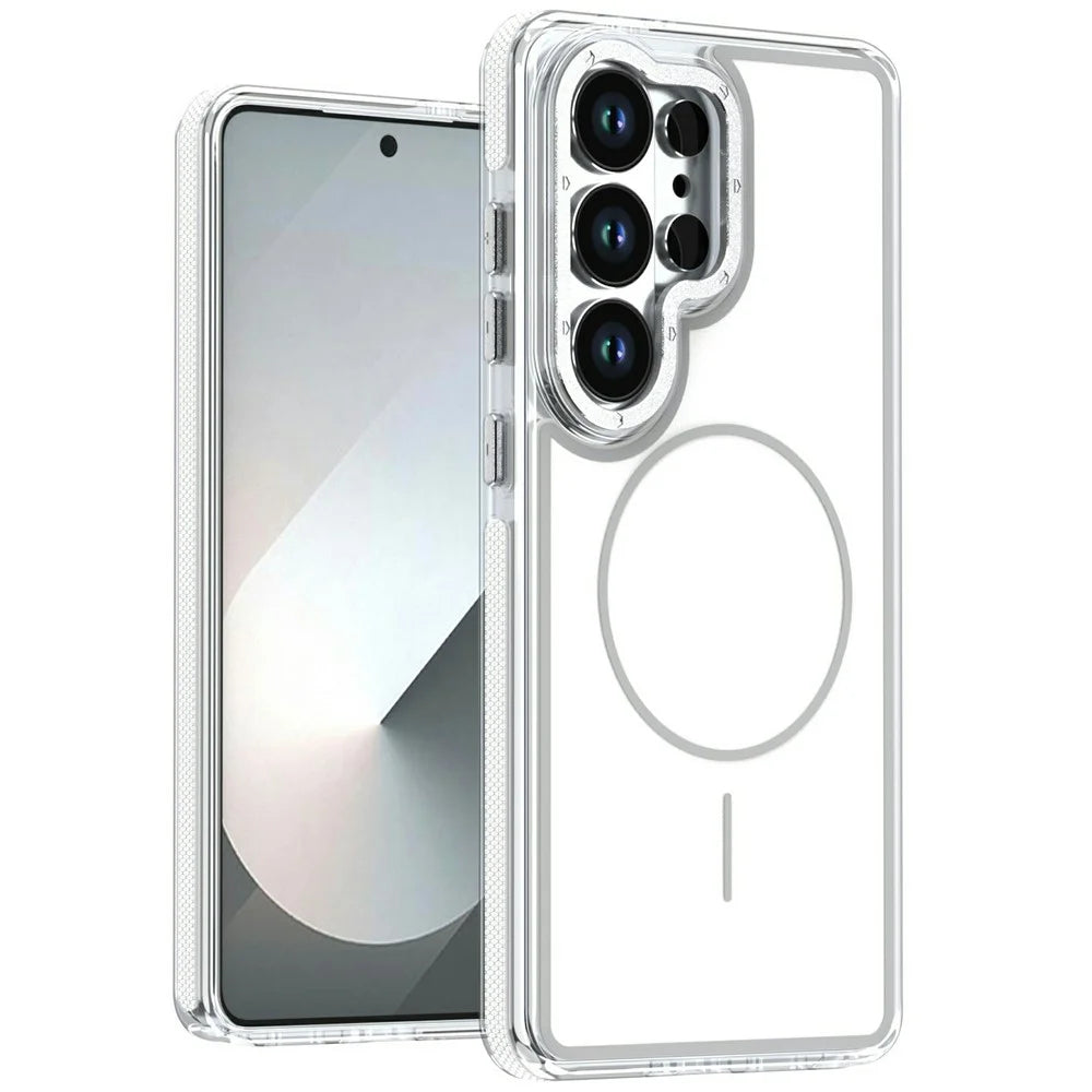 For Samsung Galaxy S24 Ultra Magnetic Case Dual Color Shockproof TPU PC Phone Cover - White - 1