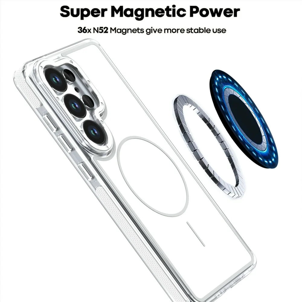 For Samsung Galaxy S24 Ultra Magnetic Case Dual Color Shockproof TPU PC Phone Cover - White - 6