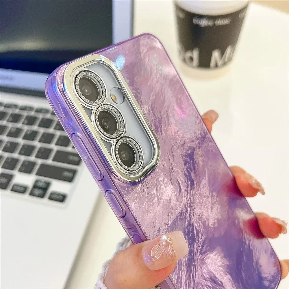 For Samsung Galaxy S26  /  S26 Pro Case IMD Design Shockproof Hybrid Phone Cover with Glass Lens Film - Foil Pattern  /  Purple - 3