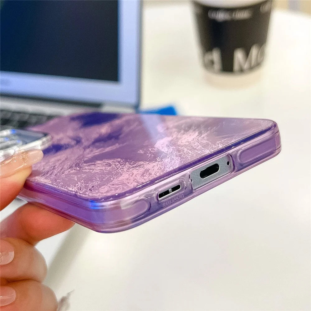 For Samsung Galaxy S26  /  S26 Pro Case IMD Design Shockproof Hybrid Phone Cover with Glass Lens Film - Foil Pattern  /  Purple - 4