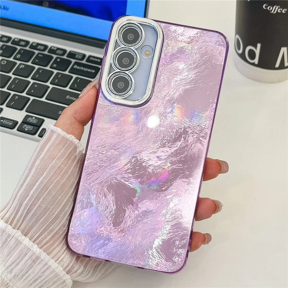 For Samsung Galaxy S26+ Case IMD Design Shockproof Hybrid Phone Cover with Glass Lens Film - Foil Pattern  /  Purple - 1