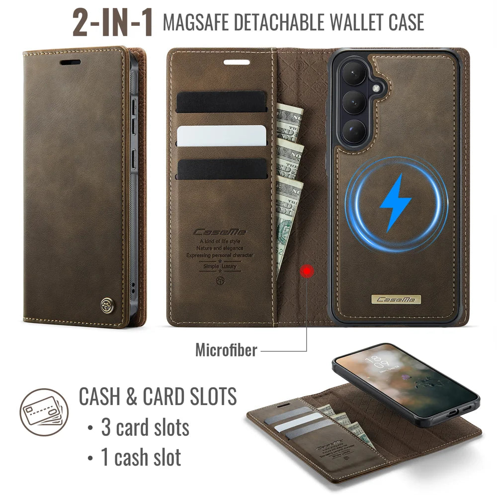 CASEME For Samsung Galaxy S26 Magnetic Case  C49 RFID Blocking Detachable Wallet Leather Phone Cover - Coffee - 5