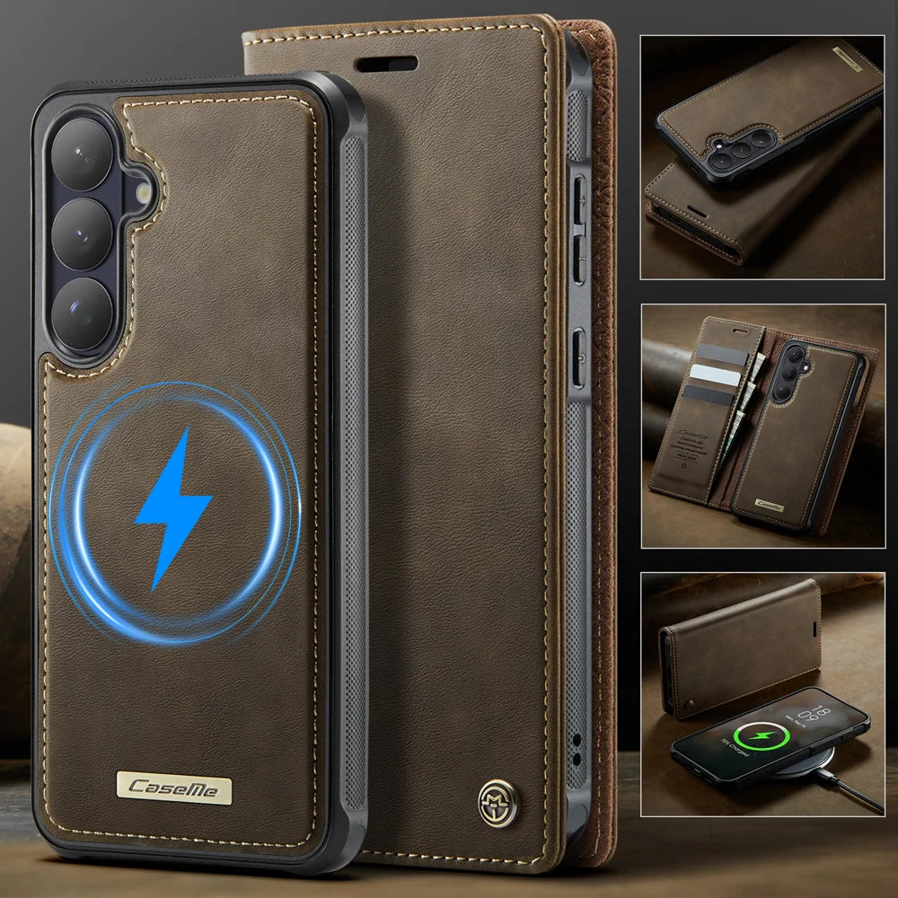 CASEME For Samsung Galaxy S26 Magnetic Case  C49 RFID Blocking Detachable Wallet Leather Phone Cover - Coffee - 7