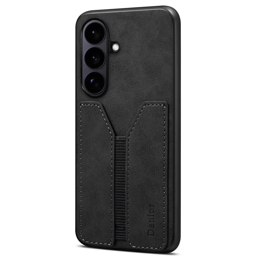 DENIOR For Samsung Galaxy S26 Case Elastic Card Holder PU Leather + TPU + PC Phone Cover - Black - 2