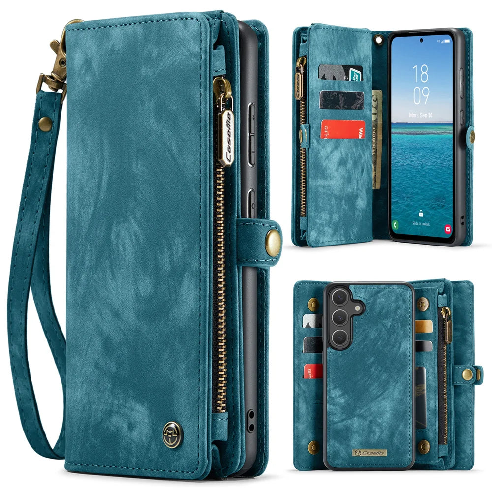 CASEME For Samsung Galaxy S26 Phone Cases  008 Leather Cover with Detachable Wallet and Strap - Blue - 1