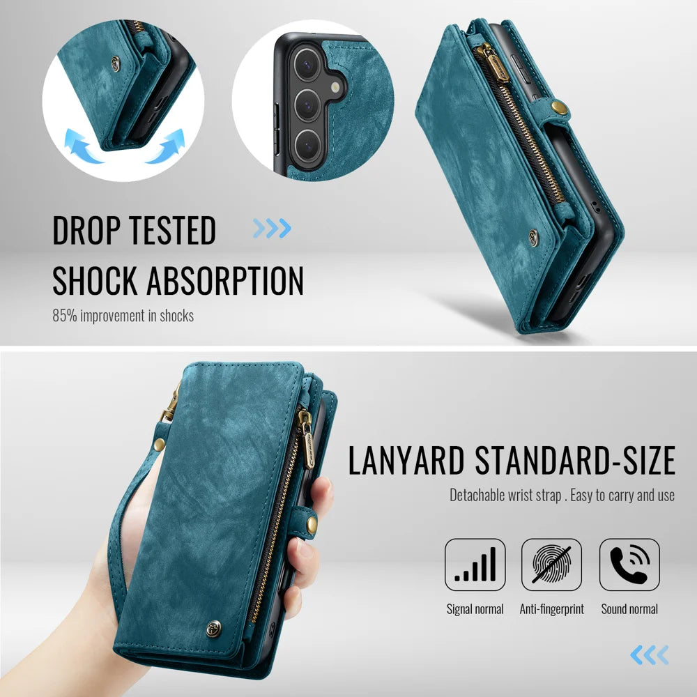 CASEME For Samsung Galaxy S26+ Phone Cases  008 Leather Cover with Detachable Wallet and Strap - Blue - 4