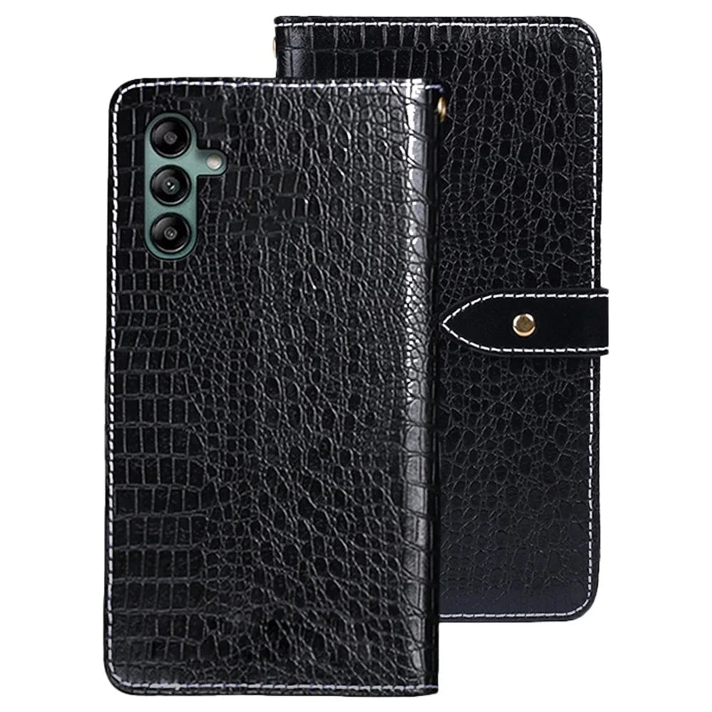IDEWEI For Samsung Galaxy A04s 4G (164.7mm) Crocodile Texture PU Leather Wallet Phone Case Viewing Stand Magnetic Protective Flip Folio Cover - Black - 1