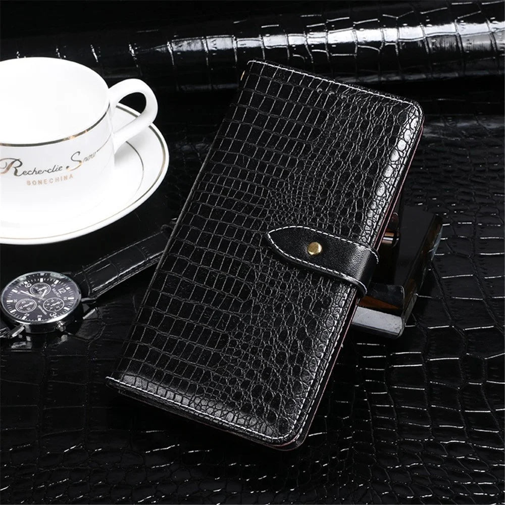 IDEWEI For Samsung Galaxy A04s 4G (164.7mm) Crocodile Texture PU Leather Wallet Phone Case Viewing Stand Magnetic Protective Flip Folio Cover - Black - 4