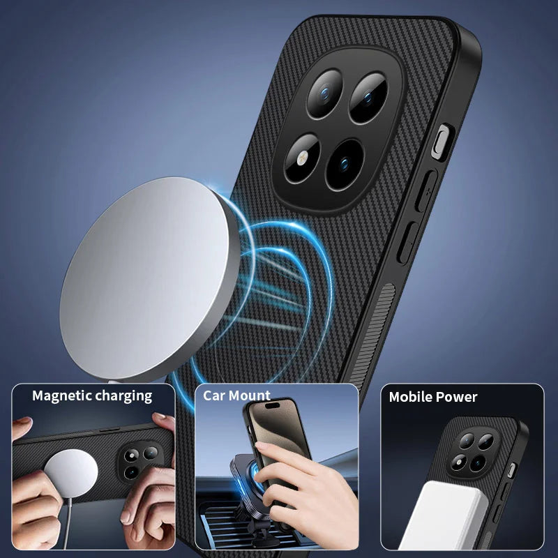 WANLONFENG For Xiaomi Redmi Note 15 Pro 5G (Global) Magnetic Case  TQ1 Series Carbon Fiber Texture PC TPU Phone Cover with 2Pcs Screen Films - Black - 4