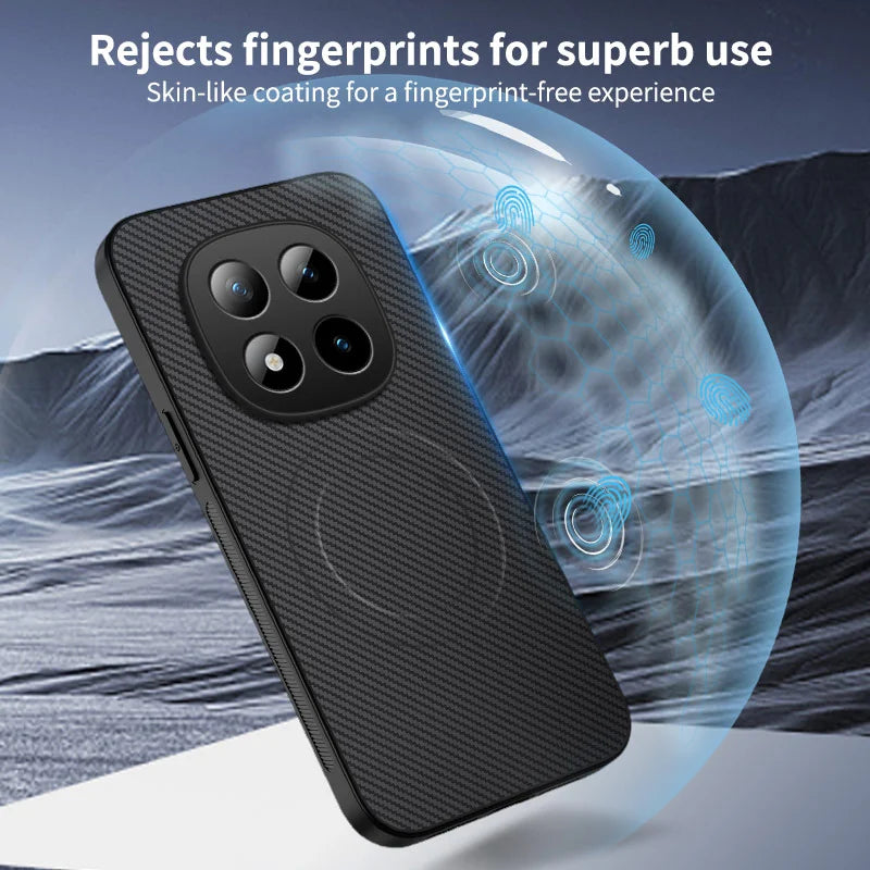 WANLONFENG For Xiaomi Redmi Note 15 Pro 5G (Global) Magnetic Case  TQ1 Series Carbon Fiber Texture PC TPU Phone Cover with 2Pcs Screen Films - Black - 5