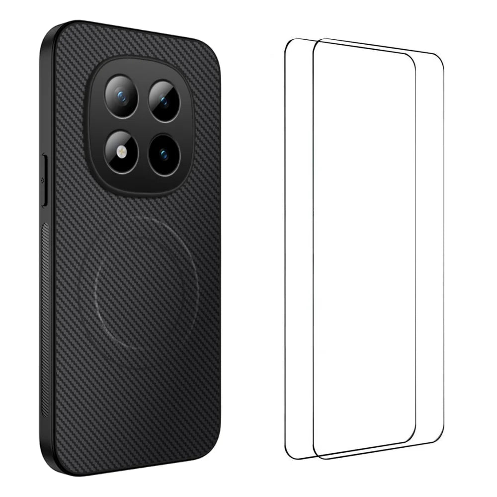 WANLONFENG For Xiaomi Redmi Note 15 4G (Global) Magnetic Case  TQ1 Series Carbon Fiber Texture PC TPU Phone Cover with 2Pcs Screen Films - Black - 1