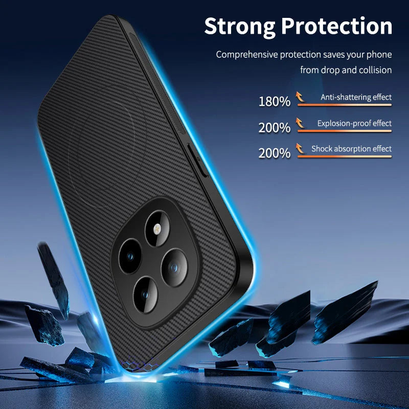 WANLONFENG For Xiaomi Redmi Note 15 4G (Global) Magnetic Case  TQ1 Series Carbon Fiber Texture PC TPU Phone Cover with 2Pcs Screen Films - Black - 2