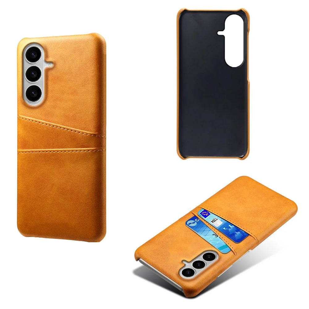 For Samsung Galaxy S26+ Case Dual Card Slots PU Leather + Hard PC Phone Cover - Orange - 2