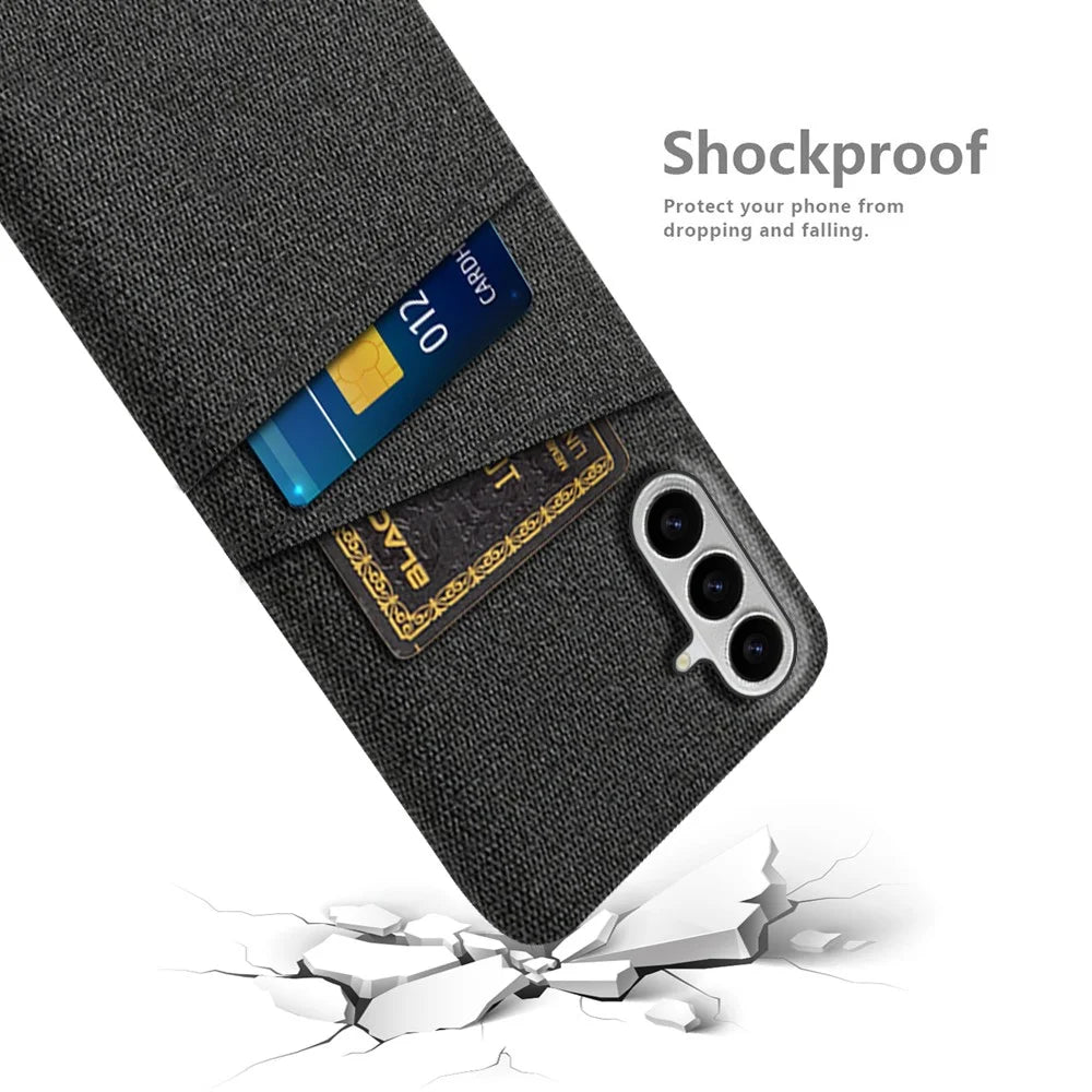 For Samsung Galaxy S26+ Case Cloth + Hard PC Phone Cover with Dual Card Slots - Black - 4