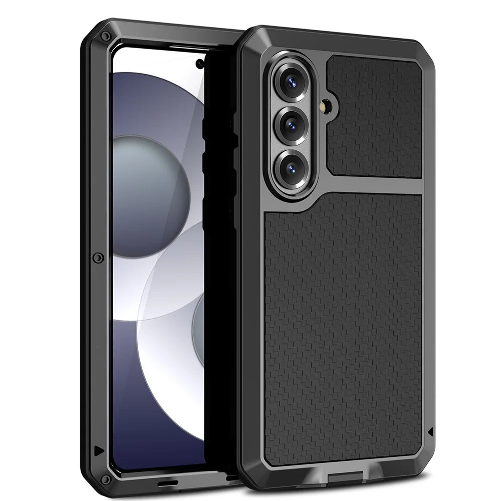 For Samsung Galaxy S26 Case Silicone + Metal Phone Cover with Tempered Glass Screen Protector - Black - 1