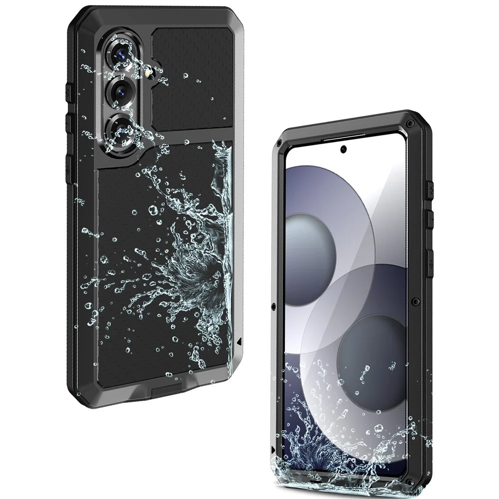 For Samsung Galaxy S26 Case Silicone + Metal Phone Cover with Tempered Glass Screen Protector - Black - 2
