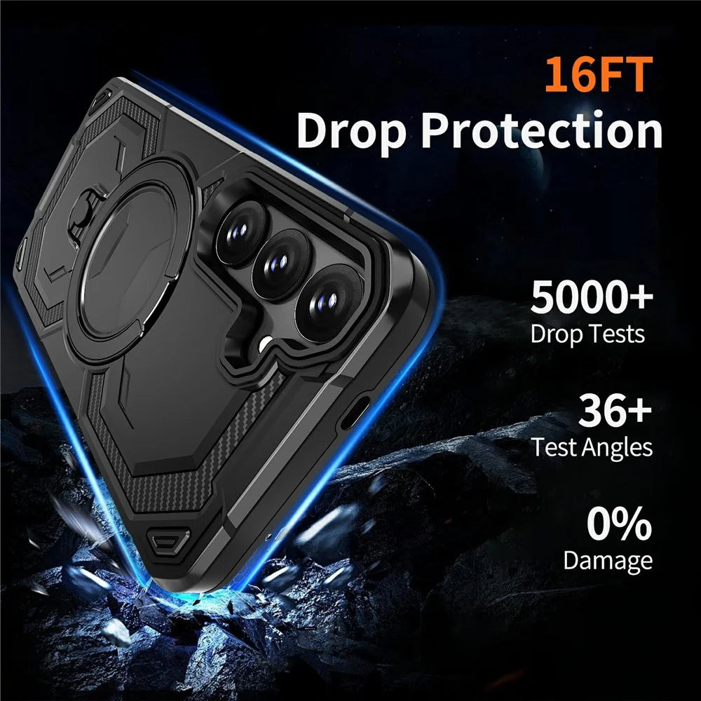 For Samsung Galaxy A18 5G /  A17 4G  /  A17 5G Magnetic Case Ring Kickstand PC + TPU Hybrid Phone Cover - Black - 4
