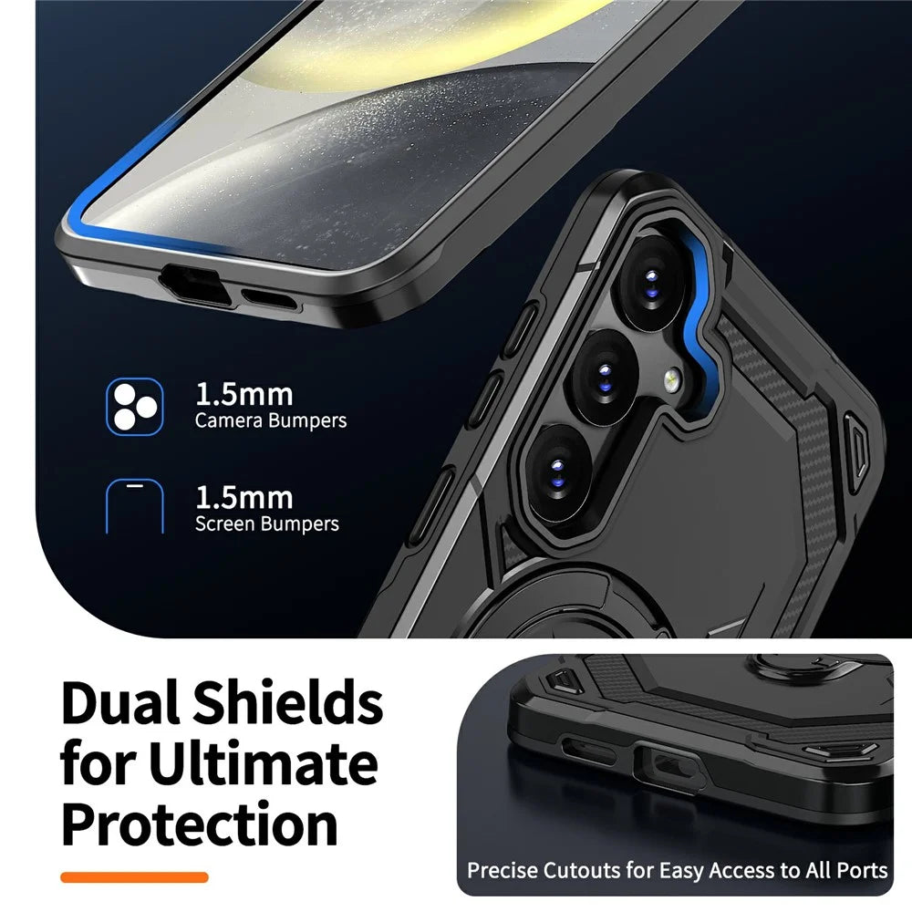 For Samsung Galaxy A57 5G Magnetic Case Ring Kickstand PC + TPU Hybrid Phone Cover - Black - 7