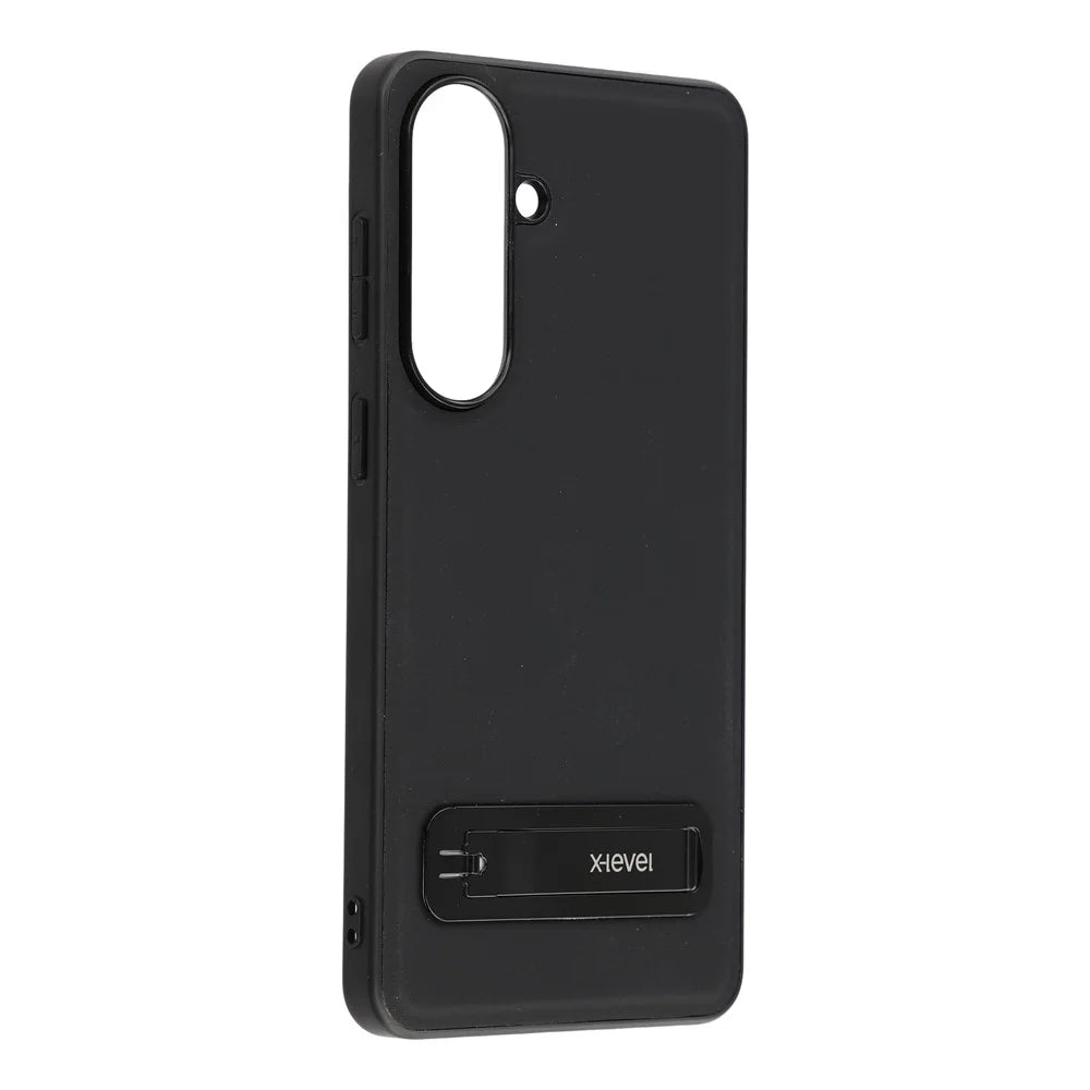 X-LEVEL For Samsung Galaxy S26 Case Leather Coated PC TPU Phone Back Cover with Metal Kickstand - Black - 2