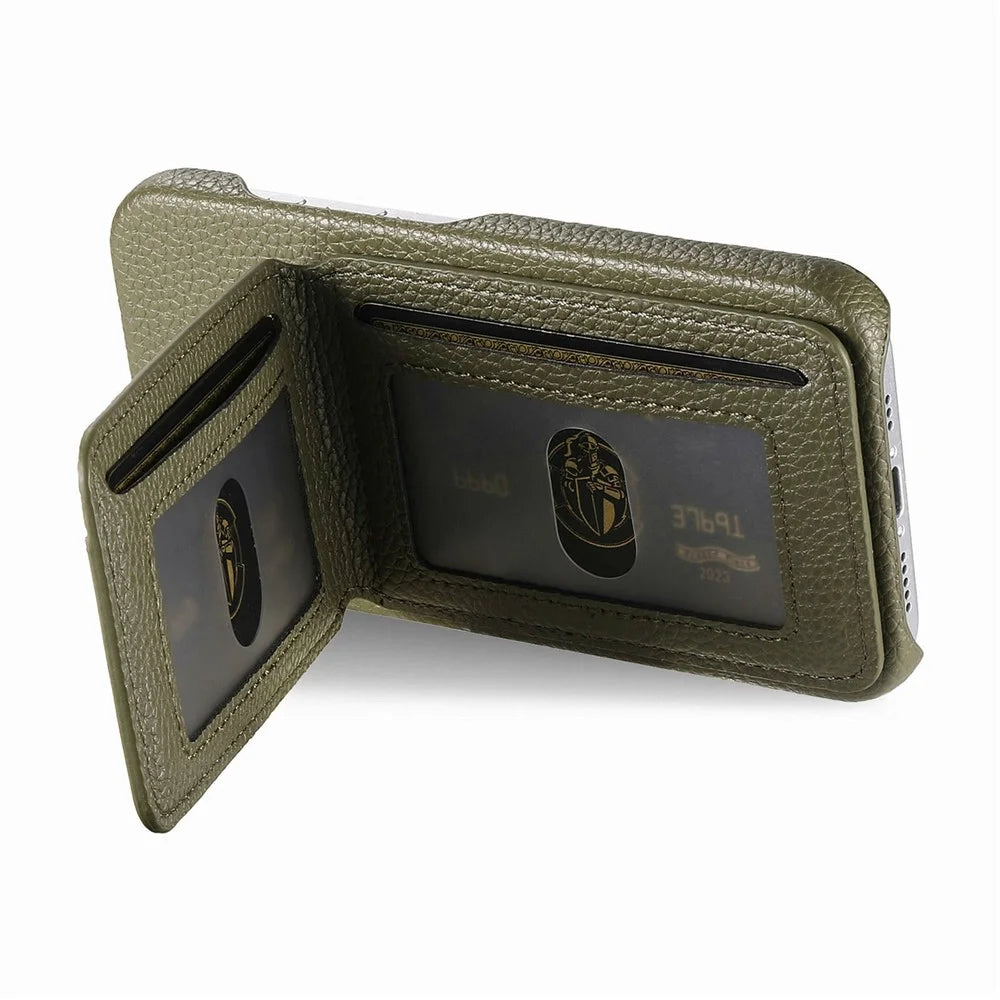 For iPhone 18 Pro Max / 17 Pro Max Case RFID Blocking Card Holder Litchi Texture Leather Back Cover - Midnight Green - 4