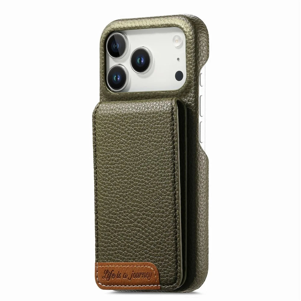 For iPhone 18 Pro Max / 17 Pro Max Case RFID Blocking Card Holder Litchi Texture Leather Back Cover - Midnight Green - 5