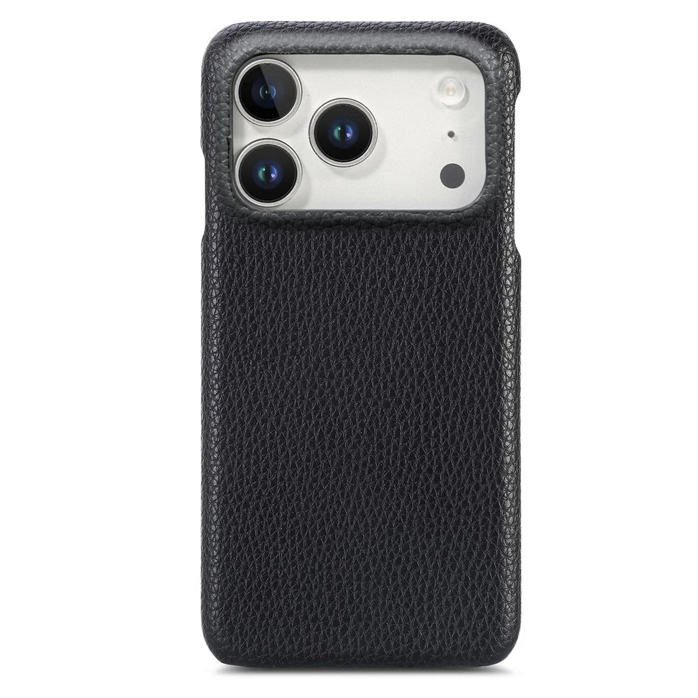 For iPhone 17 Pro Max Case Litchi Texture Leather Coated PC Mobile Back Cover - Black - 2