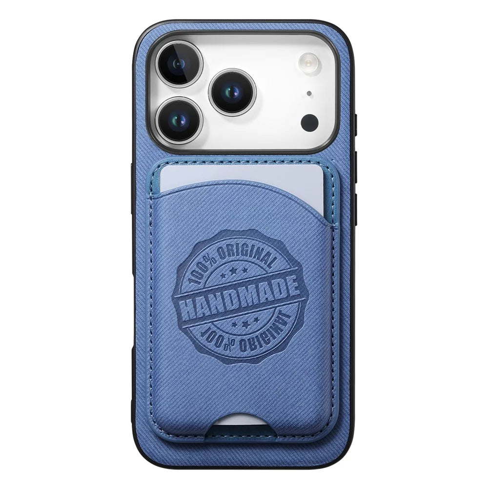 For iPhone 17 Pro Case Twill Texture Leather PC TPU Phone Cover with Detachable Magnetic Card Holder - Blue - 3