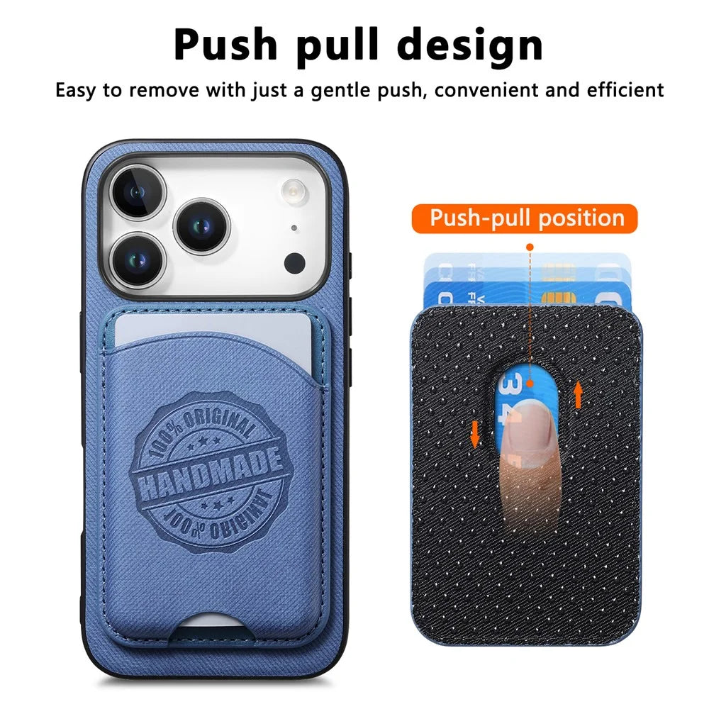 For iPhone 17 Pro Case Twill Texture Leather PC TPU Phone Cover with Detachable Magnetic Card Holder - Blue - 4