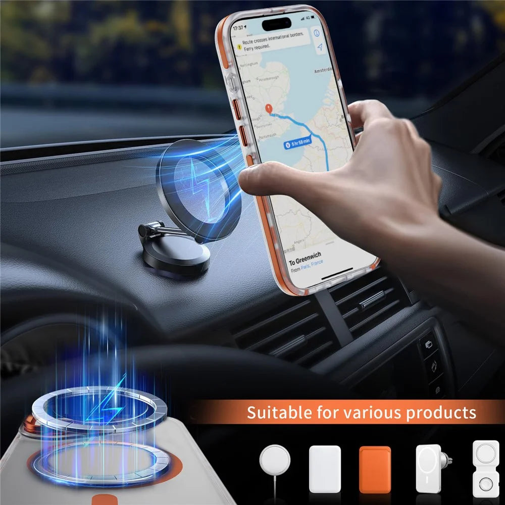 For iPhone 17 Case Compatible with MagSafe Metal Lens Frame Kickstand Skin Touch Acrylic TPU Phone Cover - Orange - 2