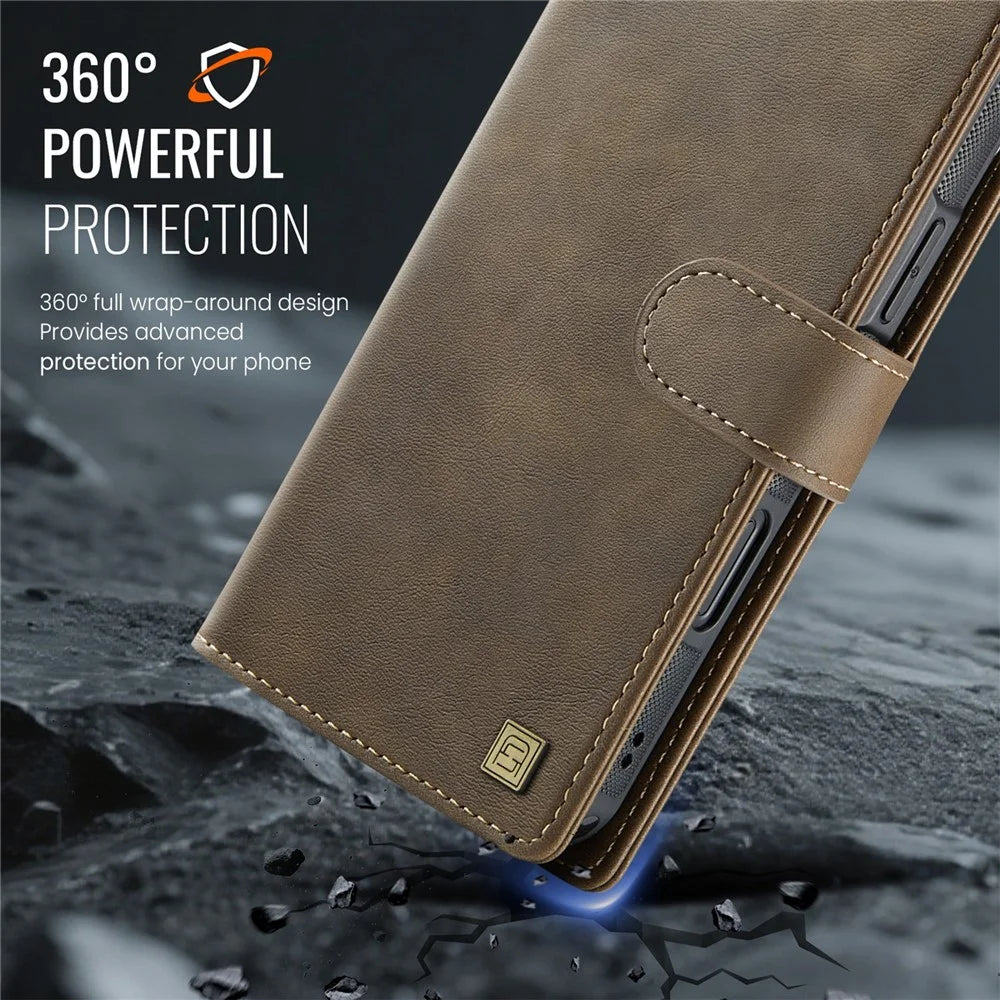 AUTSPACE A05 For iPhone 17 Case Wallet Stand Detachable Leather Magnetic Phone Cover - Coffee - 5
