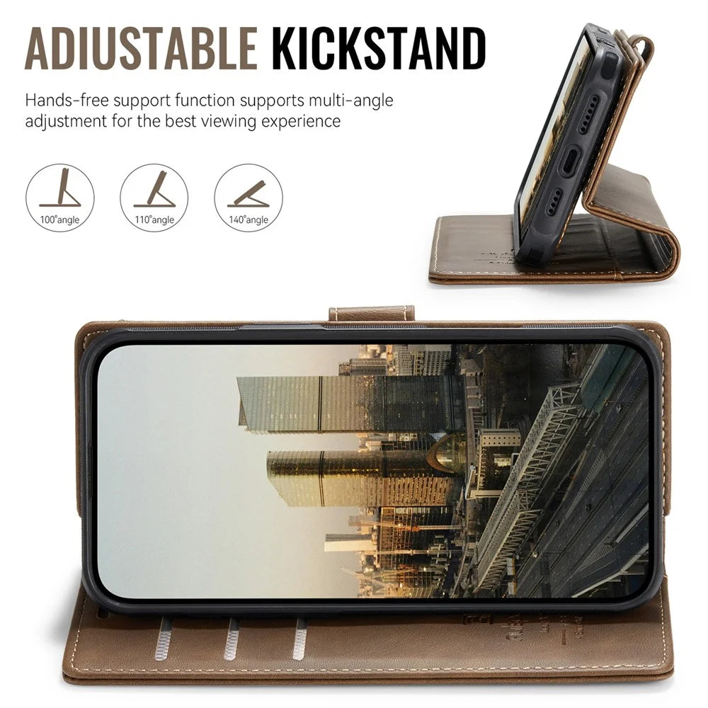 AUTSPACE A05 For iPhone 17 Case Wallet Stand Detachable Leather Magnetic Phone Cover - Coffee - 6