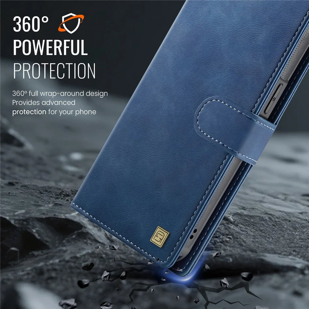 AUTSPACE A05 For iPhone 14 / 13 Case Wallet Stand Detachable Leather Magnetic Phone Cover - Blue - 5