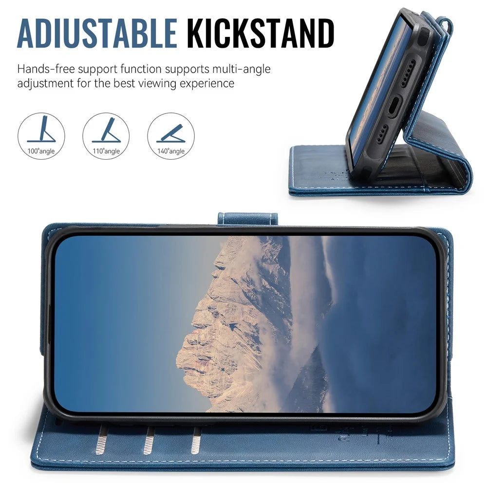 AUTSPACE A05 For iPhone 14 / 13 Case Wallet Stand Detachable Leather Magnetic Phone Cover - Blue - 6