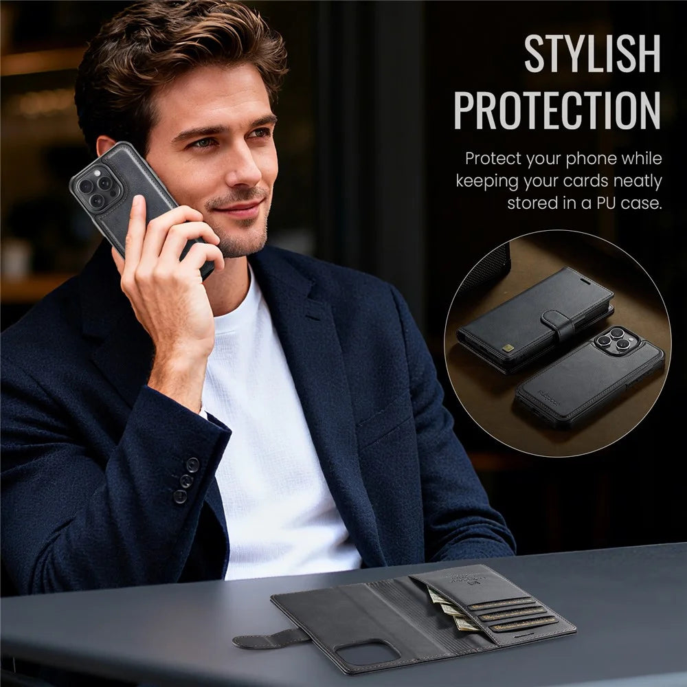 AUTSPACE A05 For iPhone 13 Pro Case Wallet Stand Detachable Leather Magnetic Phone Cover - Black - 4
