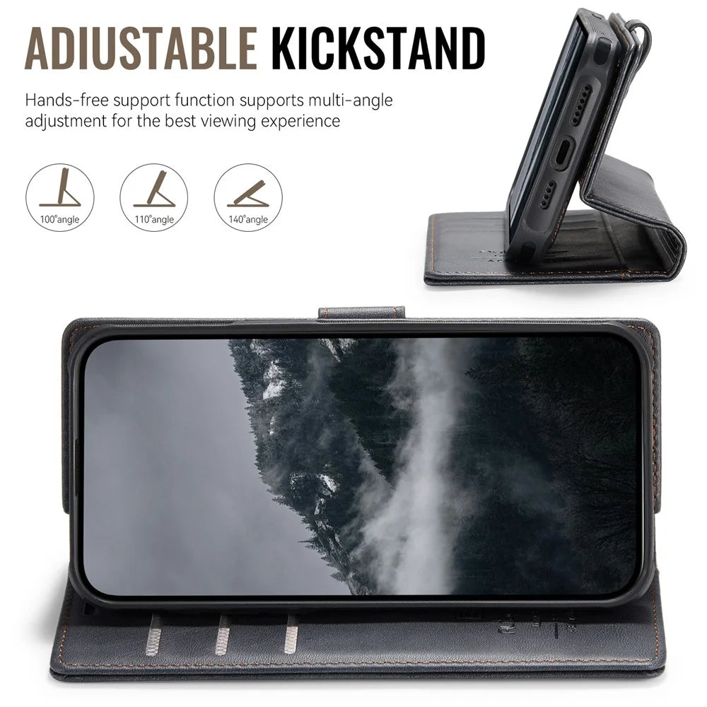 AUTSPACE A05 For iPhone 13 Pro Max Case Wallet Stand Detachable Leather Magnetic Phone Cover - Black - 6