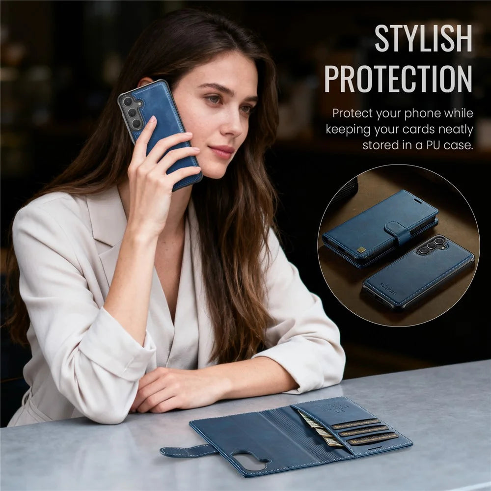 AUTSPACE A05 For Samsung Galaxy S25 / S24 Case Wallet Stand Detachable Leather Magnetic Phone Cover - Blue - 5