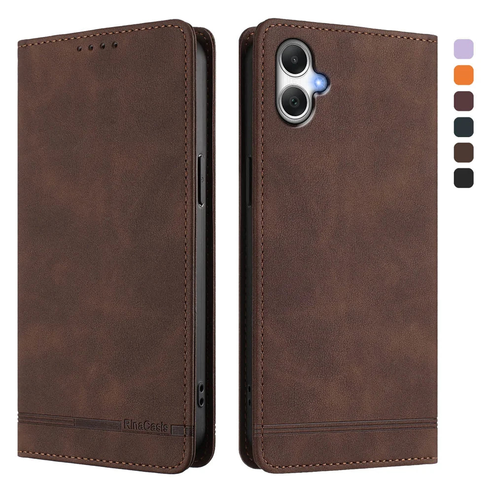 For Samsung Galaxy A06 5G / Galaxy A06 4G Case RINACASIS RC23 RFID Blocking Wallet Stand PU Leather Phone Cover - Brown - 1