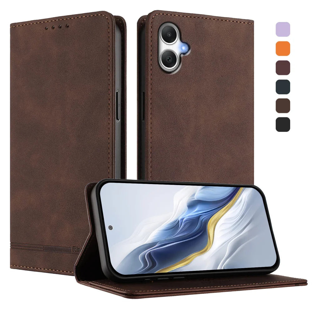 For Samsung Galaxy A06 5G / Galaxy A06 4G Case RINACASIS RC23 RFID Blocking Wallet Stand PU Leather Phone Cover - Brown - 2