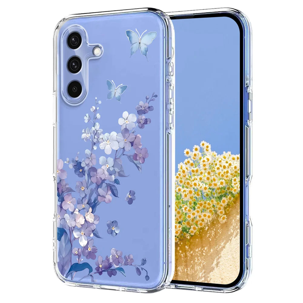 For Samsung Galaxy A18 5G / A18 4G / A17 5G / A17 4G / A26 5G Case Butterfly Floral Pattern Printing TPU Phone Back Cover - Violets - 1