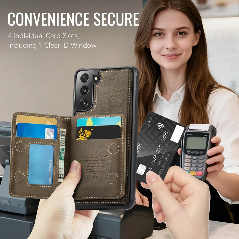 CASEME For Samsung Galaxy S21 5G / Galaxy S21 4G Magnetic Case  ME80 Series Leather PC TPU Phone Cover with Detachable Wallet - Coffee - 4