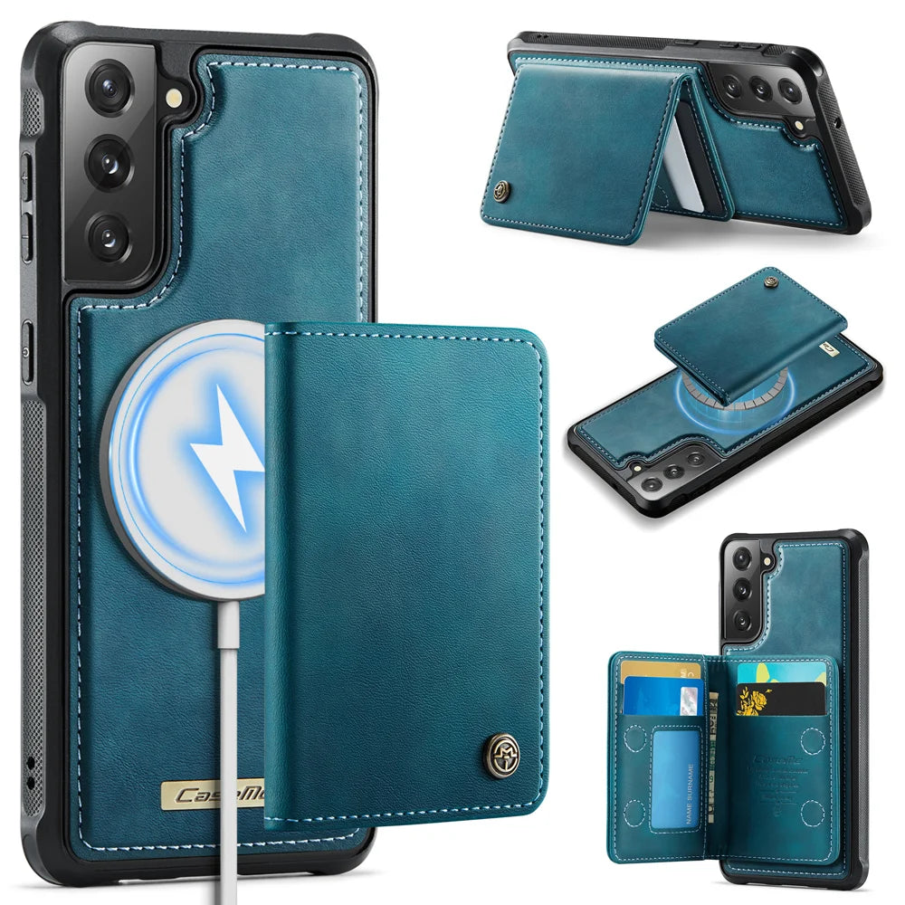 CASEME For Samsung Galaxy S22+ 5G Magnetic Case  ME80 Series Leather PC TPU Phone Cover with Detachable Wallet - Green - 1