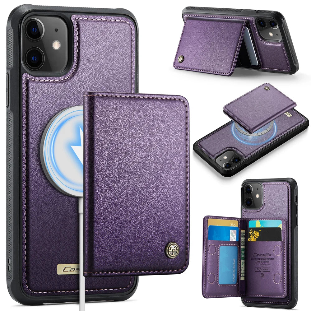CASEME For iPhone 11 Magnetic Case  ME80 Series Leather PC TPU Phone Cover with Detachable Wallet - Purple - 1