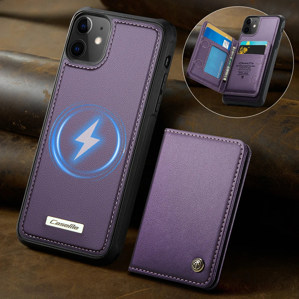 CASEME For iPhone 11 Magnetic Case  ME80 Series Leather PC TPU Phone Cover with Detachable Wallet - Purple - 2