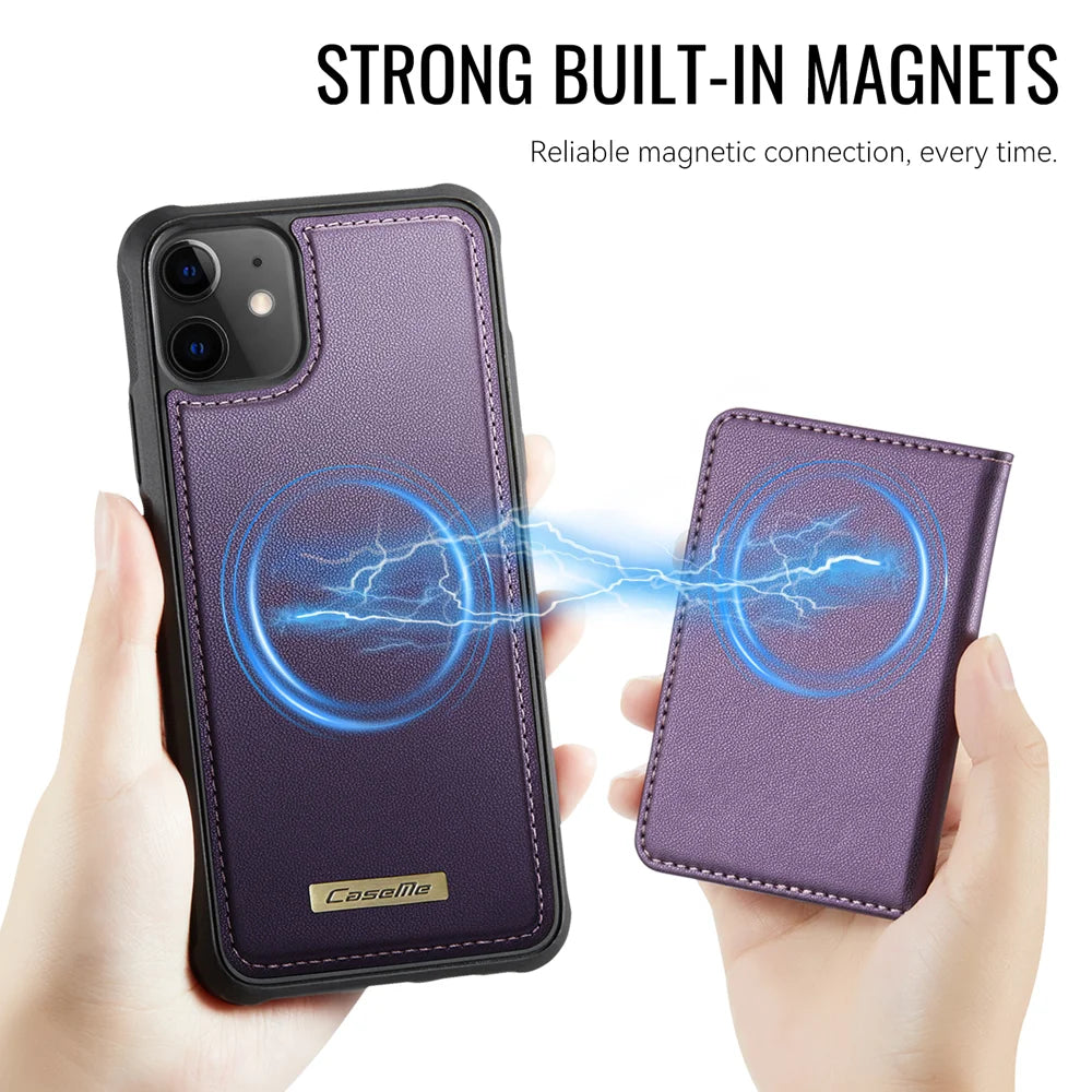 CASEME For iPhone 11 Magnetic Case  ME80 Series Leather PC TPU Phone Cover with Detachable Wallet - Purple - 6