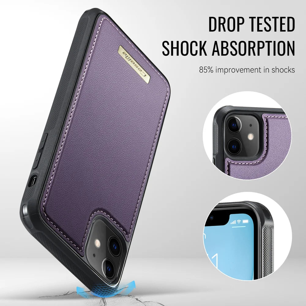 CASEME For iPhone 11 Magnetic Case  ME80 Series Leather PC TPU Phone Cover with Detachable Wallet - Purple - 7